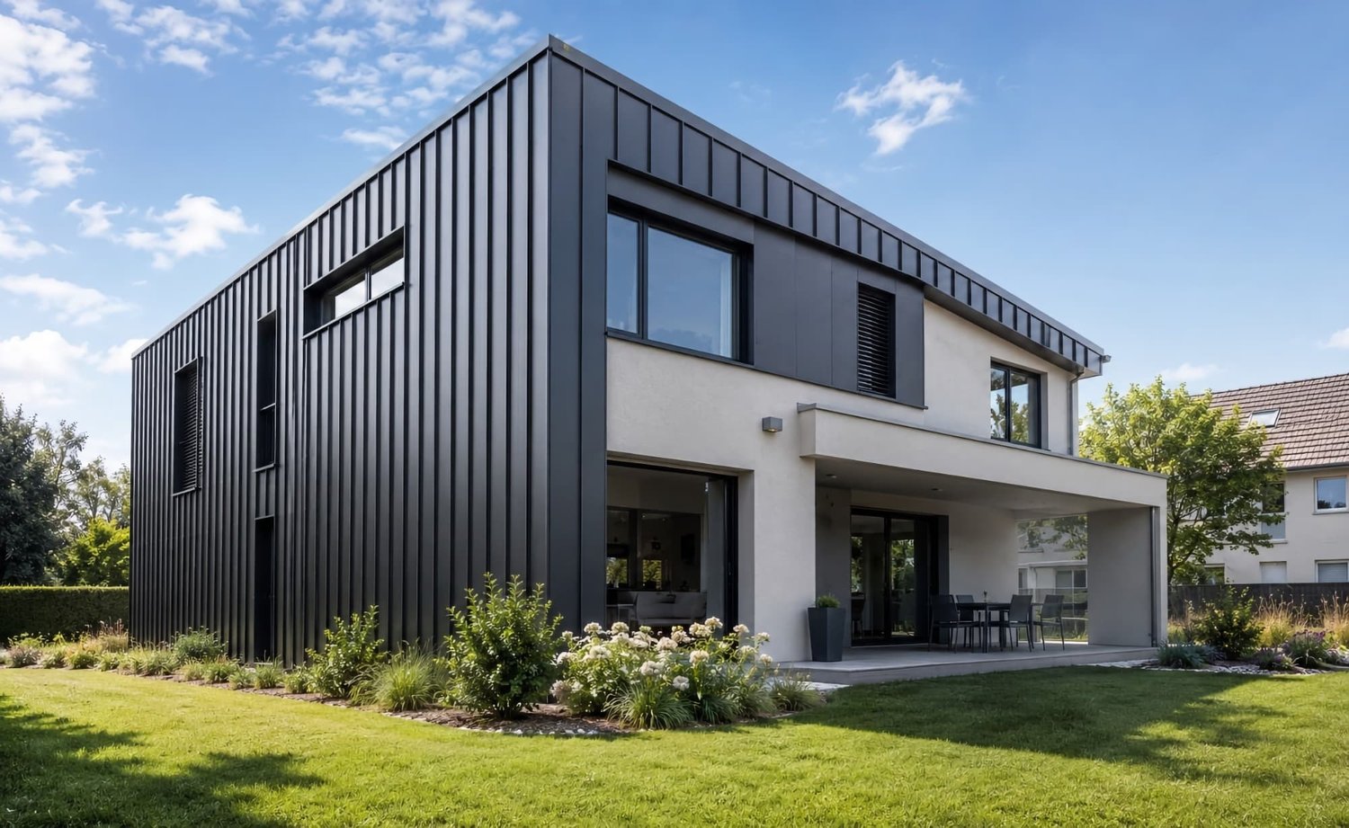 Modernes Wohnhaus mit Trapezblech-Fassade in Anthrazit