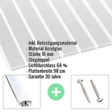 Acrylglas Stegdoppelplatte | 16 mm | Profil A1 | Sparpaket | Plattenbreite 98 cm | Klar | Breitkammer | Breite 4,09 m | Länge 2,00 m