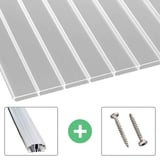 Acrylglas Stegdoppelplatte | 16 mm | Profil A1 | Sparpaket | Plattenbreite 98 cm | Klar | Breitkammer | Breite 4,09 m | Länge 2,00 m