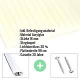 Acrylglas Stegdoppelplatte | 16 mm | Profil A1 | Sparpaket | Plattenbreite 98 cm | Opal Weiß / Gold | Breite 9,13 m | Länge 2,00 m