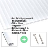 Acrylglas Stegdoppelplatte | 16 mm | Profil A1 | Sparpaket | Plattenbreite 98 cm | Opal Weiß | Breite 9,13 m | Länge 2,00 m