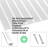 Acrylglas Stegdoppelplatte 16 mm klar, mit eingeblendeten Eckdaten und Befestigungsmaterial