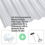 Acrylglas Wellplatte | 76/18 | Sparpaket | 1,50 mm | Klar | Breite 3,98 m | Länge 2,00 m