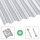 Acrylglas Wellplatte 76/18 klar 3,00 mm mit Abstandhaltern und Spenglerschrauben