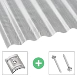 Acrylglas Wellplatte klar, 3,00 mm, mit Befestigungsmaterial (Abstandhalter und Schrauben)