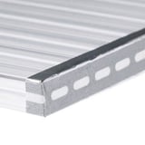 Aluminium Klebeband, silber, mit weissen ovalen Perforationen, auf der Schnittkante einer Lichtplatte