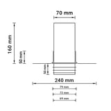 Technische Zeichnung des Aufstockelements mit Massangaben: 70 mm, 160 mm, 50 mm, 240 mm