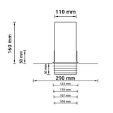 Technische Zeichnung Aufstockelement Aluminium blank mit Massangaben 110 mm, 160 mm, 290 mm