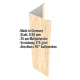 Außenecke Ahorn 0,50 mm Stahl mit 35 µm Mattpolyester Beschichtung, Eckdaten eingeblendet