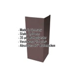 Außenecke Stahl 0,50 mm Schokoladenbraun RAL 8017 mit Mattpolyester-Beschichtung, wichtige Eckdaten eingeblendet