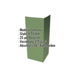 Außenecke Resedagrün RAL 6011 aus Stahl 0,50 mm, Polyester 25 µm beschichtet, mit eingeblendeten Eckdaten