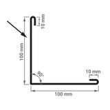 Technische Zeichnung der Außenecke mit Maßen 100 mm x 100 mm und 10 mm Abkantung, 90° Winkel