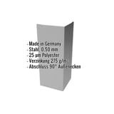 Außenecke aus Stahl, Graualuminium RAL 9007, 0,50 mm, mit eingeblendeten Eckdaten