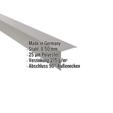 Außenecke Graualuminium RAL 9007 mit eingeblendeten Eckdaten zu Material, Stärke und Beschichtung