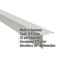Außenecke aus Stahl, Weißaluminium RAL 9006, 0,63 mm Stärke, mit eingeblendeten Eckdaten