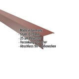 Außenecke Stahl 0,75 mm Rotbraun RAL 8012 mit eingeblendeten Eckdaten