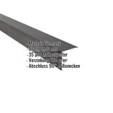 Außenecke aus Stahl, dunkelgrau, 0,50 mm, mit eingeblendeten Eckdaten zu Material und Beschichtung