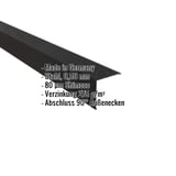 Außenecke Tiefschwarz RAL 9005 aus Stahl 0,50 mm, 80 µm Shimoco Beschichtung, mit eingeblendeten Eckdaten