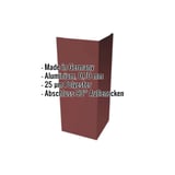 Außenecke Aluminium 0,70 mm Rotbraun RAL 8012, mit eingeblendeten Eckdaten zu Material und Beschichtung