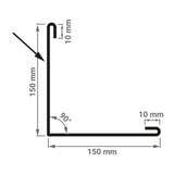 Technische Zeichnung Außenecke 150x150 mm, 90 Grad Winkel, 10 mm Abkantung