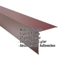 Außenecke Weinrot RAL 3005 aus Stahl 0,50 mm mit 25 µm Polyesterbeschichtung, Eckdaten eingeblendet