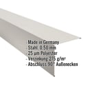 Außenecke Stahl Grauweiß (RAL 9002) 0,50 mm, 25 µm Polyester, mit eingeblendeten Eckdaten