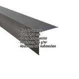 Dunkelgraue Außenecke aus Stahl, 0,50 mm, mit Mattpolyester-Beschichtung und eingeblendeten Eckdaten