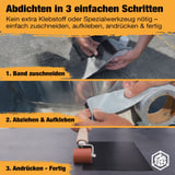 Dach Reparaturband Abdichten in 3 einfachen Schritten: zuschneiden, abziehen, aufkleben, andrücken