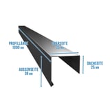 Technische Zeichnung des Dachrandprofils CUBE mit Massen: Profillaenge 1000 mm, Oberseite 35 mm