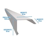 Dachrandprofil ISOS aus Aluminium in Wei
esaluminium RAL 9006 mit Massangaben f
r Oberseite 60 mm, Aussenseite 60 mm und
