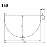 Technische Zeichnung der Dachrinne mit Massangaben, Breite 150 mm, Hoehe 90 mm