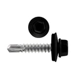 Edelstahlschraube Tiefsicke, Polmetal, tiefschwarz RAL 9005, mit Dichtscheibe und Bohrspitze