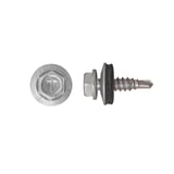 Edelstahlschraube mit Sechskantkopf und Dichtscheibe, Draufsicht und Seitenansicht, Farbe Graualuminium