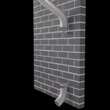 Fallrohrbogen in Graualuminium (RAL 9007) an einer Ziegelwand, als Teil eines Fallrohrsystems