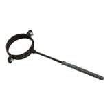 Fallrohrschelle aus braunem Stahl mit Langschlagschraubstift und grauer Duebelhuelse