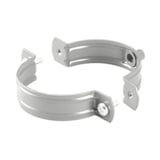 Fallrohrschelle aus Stahl, Weißaluminium RAL 9006, offen mit Schrauben