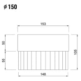 Technische Zeichnung des Fallrohrverbinders mit Massangaben, Durchmesser 150 mm