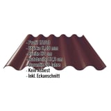 Faserzement Wellplatte Europa Profil 5 dunkelbraun, 6,50 mm Stärke, mit eingeblendeten Eckdaten