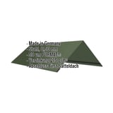 Firstblech flach Stahl 0,50 mm grün, mit eingeblendeten Produktdaten wie Material und Beschichtung
