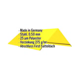 Firstblech flach Rapsgelb, Stahl 0,50 mm, 25 µm Polyester, mit eingeblendeten Eckdaten