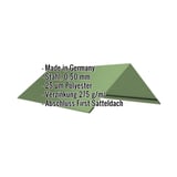 Firstblech flach Resedagrün, Stahl 0,50 mm, 25 µm Polyester, mit eingeblendeten Eckdaten