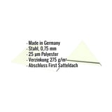 Infografik: Firstblech flach, Stahl 0,75 mm, 25 µm Polyester, Verzinkung 275 g/m², Abschluss First Satteldach