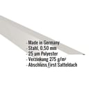 Firstblech flach Lichtgrau RAL 7035, 0,50 mm Stahl, mit eingeblendeten Eckdaten