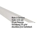 Firstblech flach Weißaluminium, 0,50 mm Stahl, mit eingeblendeten Eckdaten