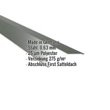 Firstblech flach Chromoxidgrün, Stahl 0,63 mm, 25 µm Polyester, Eckdaten eingeblendet