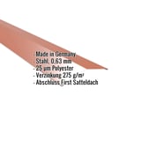 Firstblech flach Kupferbraun RAL 8004, Stahl 0,63 mm, 25 µm Polyester, mit eingeblendeten Eckdaten