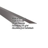 Firstblech flach Stahl Schokoladenbraun RAL 8017, 0,75 mm, mit eingeblendeten Eckdaten