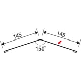 Technische Zeichnung Firstblech flach mit Massen 145 mm Schenkel und 150 Grad Winkel