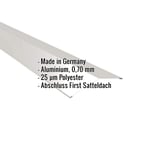 Firstblech flach Aluminium 0,70 mm Weißaluminium RAL 9006 mit eingeblendeten Eckdaten