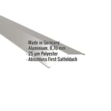 Firstblech flach Graualuminium, 0,70 mm, mit eingeblendeten Eckdaten zu Material und Beschichtung